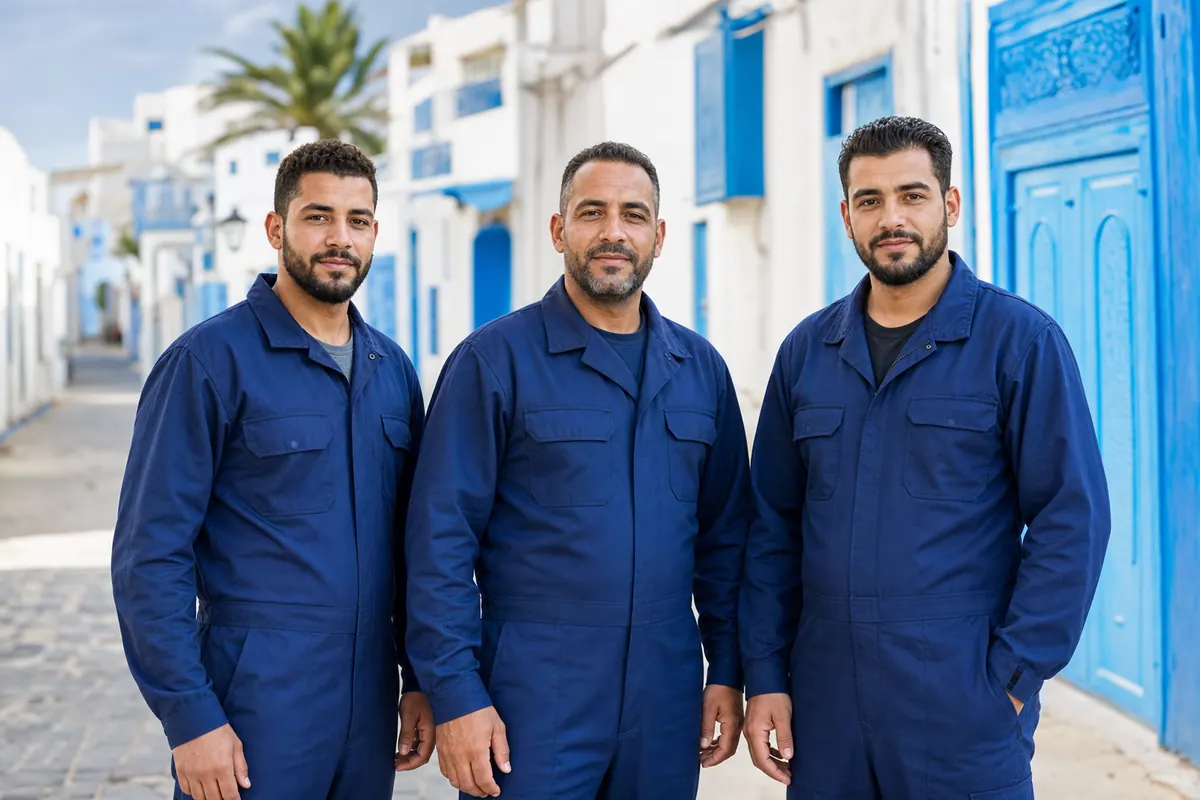 Équipe Multi-Assainissement en tenue professionnelle à Djerba